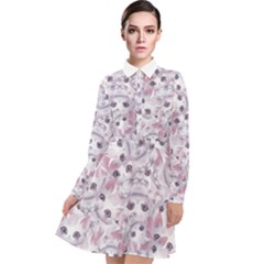 Sweet Kawaii Kitty Pattern (ai) Bk Long Sleeve Chiffon Shirt Dress by dflcprintsclothing