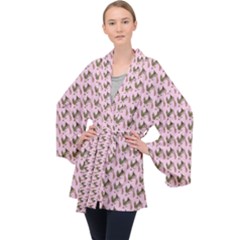 Fern Pattern 2 Pink Long Sleeve Velvet Kimono  by snowwhitegirl