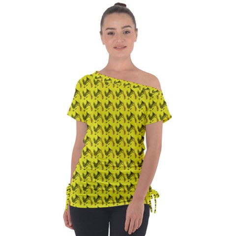 Fern Pattern 2 Yellow Off Shoulder Tie-up T-shirt by snowwhitegirl