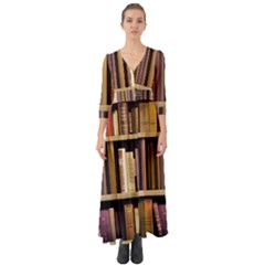 Books Bookshelves Office Fantasy Background Artwork Book Cover Apothecary Book Nook Literature Libra Button Up Boho Maxi Dress by Posterlux