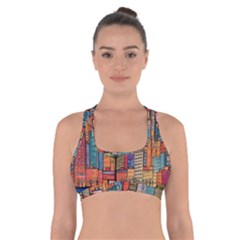 City New York Nyc Skyscraper Skyline Downtown Night Business Urban Travel Landmark Building Architec Cross Back Sports Bra by Posterlux