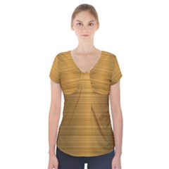 Gold, Desenho, Golden, Metal, Shiny, Short Sleeve Front Detail Top by kyorashop23