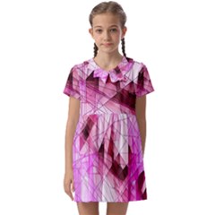 Pink Abstract Lineart Kids  Asymmetric Collar Dress by Maspions