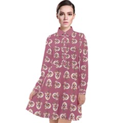 Whimsy Chickens Pattern Long Sleeve Chiffon Shirt Dress by dflcprintsclothing