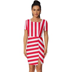 Red Stripes, Texture, Sticker, Fitted Knot Split End Bodycon Dress by kyorashop23