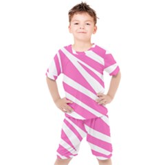 White Pink Stripes, Pattern Kids  T-shirt And Shorts Set by kyorashop23