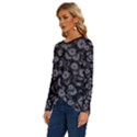 Whimsy Beasts Print Pattern Design Long Sleeve Crew Neck Pullover Top View2