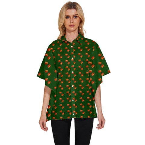 Kawaii Pumpkin Patt Green Women s Batwing Button Up Shirt by snowwhitegirl