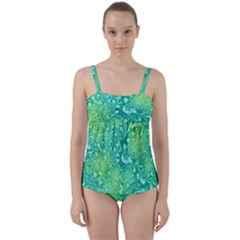 Retro Flower Pattern Design Batik Twist Front Tankini Set by Posterlux