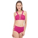 Pink Abstract Crimson Triangle Cage Up Bikini Set View1