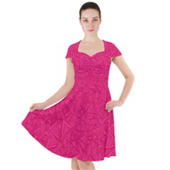 Pink Abstract Crimson Triangle Cap Sleeve Midi Dress With Pockets by Posterlux