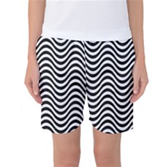 Black White Wave Pattern Wavy Water Seamless Women s Basketball Shorts by Posterlux