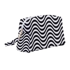 Black White Wave Pattern Wavy Water Seamless Wristlet Pouch Bag (medium) by Posterlux