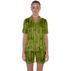 Fern Texture Nature Leaves Satin Short Sleeve Pajamas Set by Posterlux