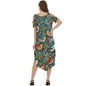 Birds Pattern Flowers Whimsical Cold Shoulder Loose Fit Dress With Pockets View4