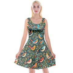 Birds Pattern Flowers Whimsical Reversible Velvet Sleeveless Dress by Salmanaz77