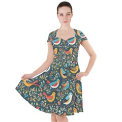 Birds Pattern Flowers Whimsical Cap Sleeve Midi Dress by Salmanaz77