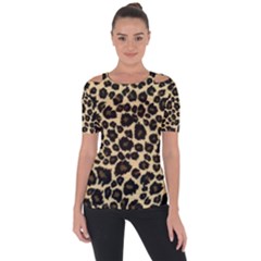 Jaguar Skin Texture, Jaguar Wool Texture, Yellow Shoulder Cut Out Short Sleeve Top by kyorashop23