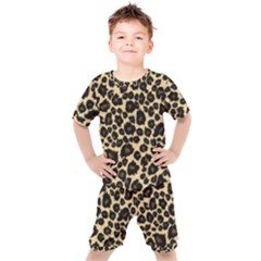 Jaguar Skin Texture, Jaguar Wool Texture, Yellow Kids  T-shirt And Shorts Set by kyorashop23