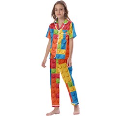 Lego Bricks, Colorful Dots Background Kids  Satin Short Sleeve Pajamas Set by kyorashop23