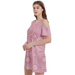 Pink Retro Texture With Circles, Retro Circles Background, Women s Cold Shoulder Round Neck Mini Dress by kyorashop23