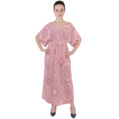 Pink Retro Texture With Circles, Retro Circles Background, V-neck Boho Style Maxi Dress by kyorashop23