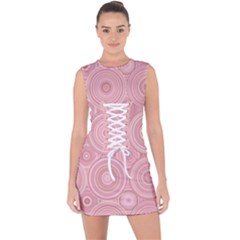 Pink Retro Texture With Circles, Retro Circles Background, Lace Up Front Bodycon Dress by kyorashop23