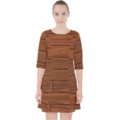 Seamless Wooden Planks Brown Wooden Background Quarter Sleeve Pocket Dress by kyorashop23