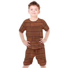 Seamless Wooden Planks Brown Wooden Background Kids  T-shirt And Shorts Set by kyorashop23