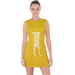 Yellow Lego Texture, Macro, Yellow Dots Background Lace Up Front Bodycon Dress by kyorashop23