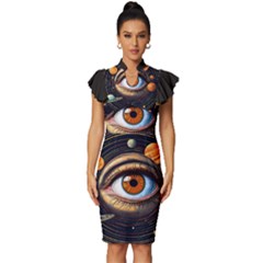 Eye Of The Universe (ai) Vintage Frill Sleeve V-neck Bodycon Dress by dflcprintsclothing