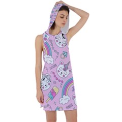 Beautiful Cute Animals Pattern Pink Racer Back Hoodie Dress by Grandong