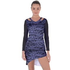 Aliens Entrails – Dark Blue Print Pattern Design Asymmetric Cut-out Shift Dress by dflcprintsclothing