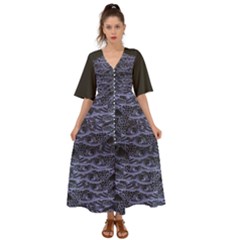 Aliens Entrails – Dark Blue Print Pattern Design Kimono Sleeve Boho Dress by dflcprintsclothing