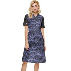 Aliens Entrails – Dark Blue Print Pattern Design Button Top Knee Length Dress by dflcprintsclothing