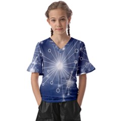 Network Technology Connection Kids  V-neck Horn Sleeve Blouse by anzea