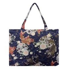 Japanese Wave Koi Illustration Pattern Medium Tote Bag by Ndabl3x