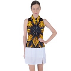 Yellow Flower Pattern Leaves Women s Sleeveless Polo T-shirt by Maspions