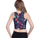 Festive Floral Pattern Christmas Blue Floral Flower Foliage Leaves Pattern Red Snow Winter Racer Back Crop Top View2