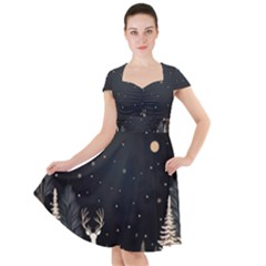 Christmas Winter Xmas Scene Nature Forest Tree Moon Cap Sleeve Midi Dress by Apen