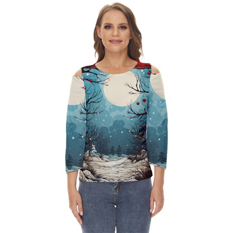 Christmas Frame Border Cut Out Wide Sleeve Top by Apen