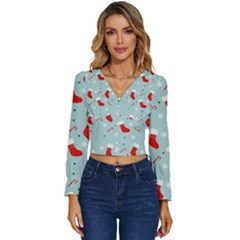 Christmas Pattern Long Sleeve V-neck Top by Apen