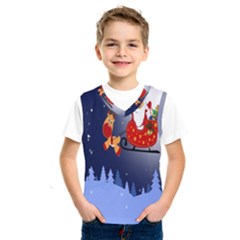 Deer Santa Claus Flying Trees Moon Night Merry Christmas Kids  Basketball Tank Top by anzea