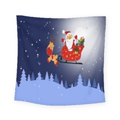 Deer Santa Claus Flying Trees Moon Night Merry Christmas Square Tapestry (small) by anzea