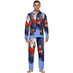 Deer Santa Claus Flying Trees Moon Night Merry Christmas Men s Long Sleeve Velvet Pocket Pajamas Set by anzea