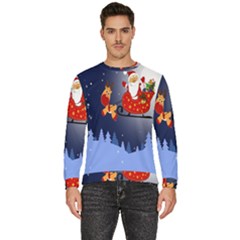 Deer Santa Claus Flying Trees Moon Night Merry Christmas Men s Fleece Sweatshirt by anzea