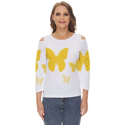 Yellow Butterfly Animals Fly Cut Out Wide Sleeve Top by anzea