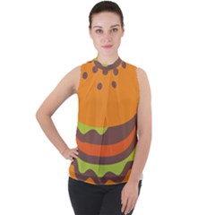 Hamburger Mock Neck Chiffon Sleeveless Top by anzea