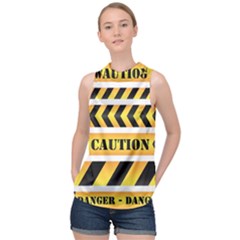 Caution Road Sign Warning Cross Danger Yellow Chevron Line Black High Neck Satin Top by anzea