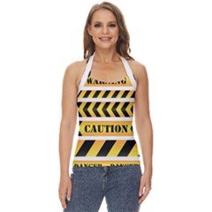 Caution Road Sign Warning Cross Danger Yellow Chevron Line Black Basic Halter Top by anzea